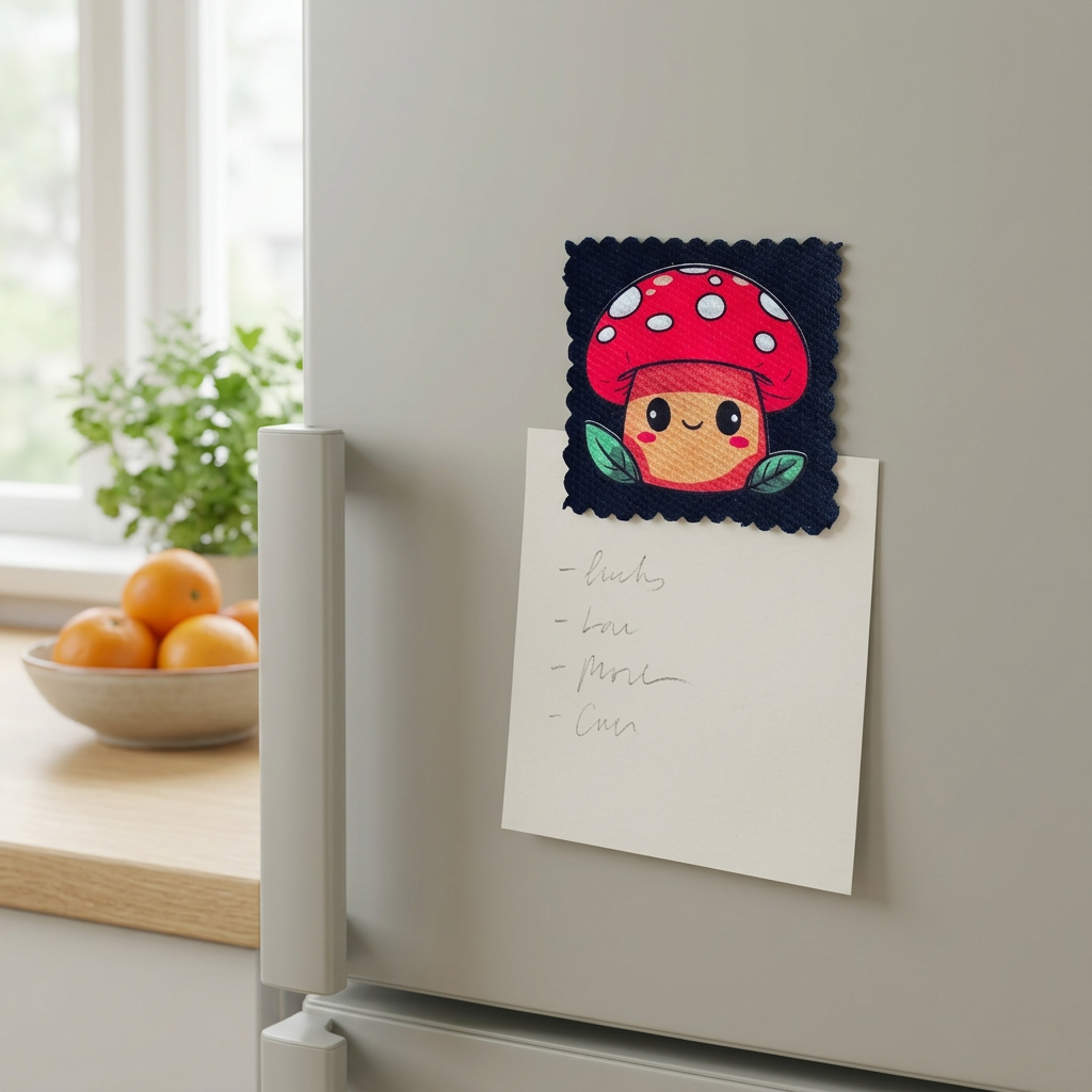 Fabric magnet in a natural home kitchen setting