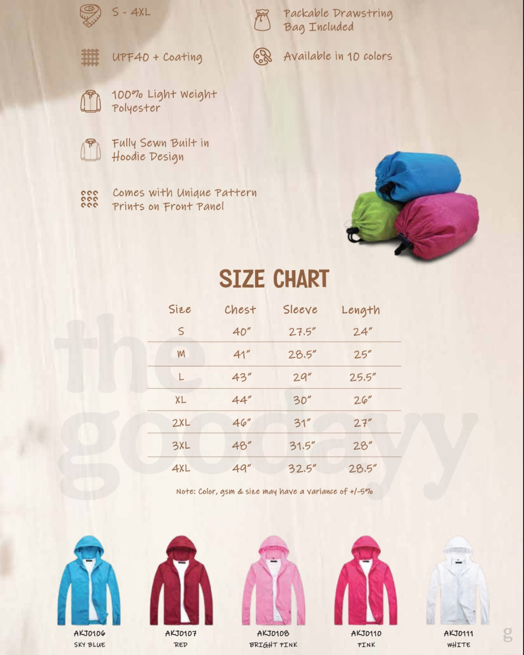 AKJ01 Light Weight Jacket In A Bag