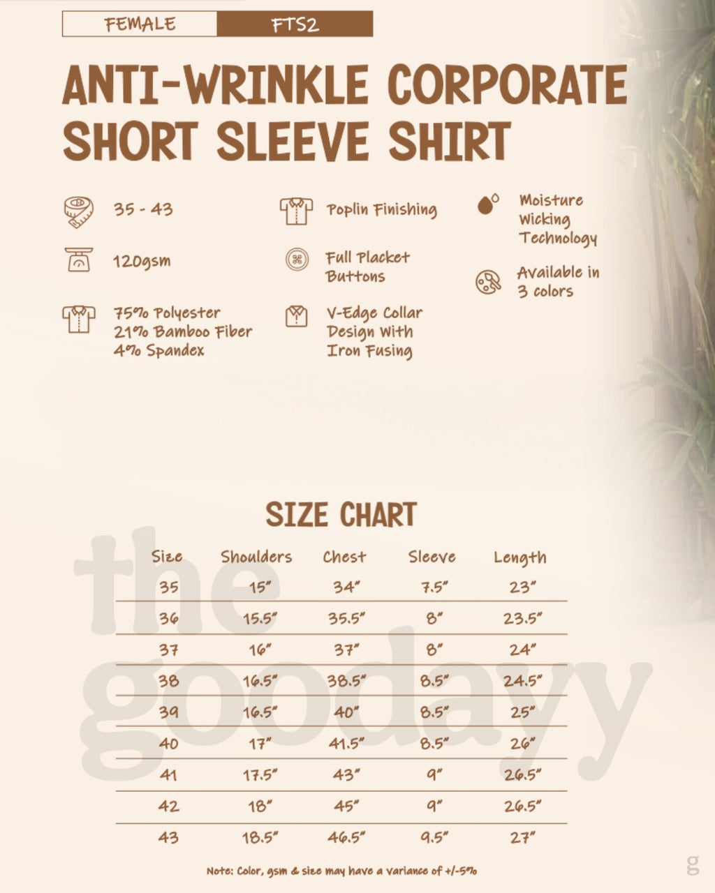FTS2 Anti-Wrinkle Corporate Short Sleeve Shirt (Female Cutting)