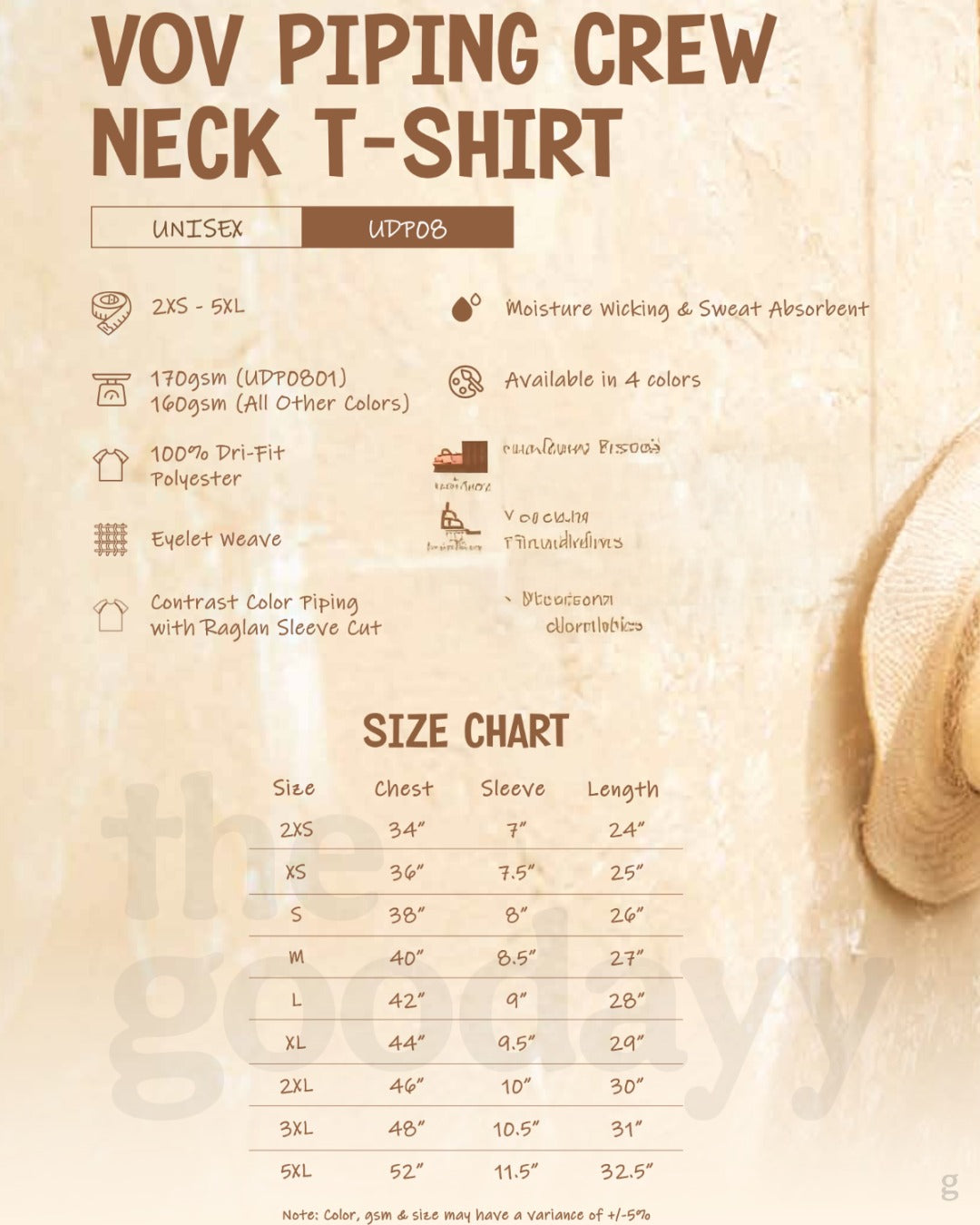 UDP08 Quick-Dry Short Sleeve Contrast VOV Piping T-Shirt