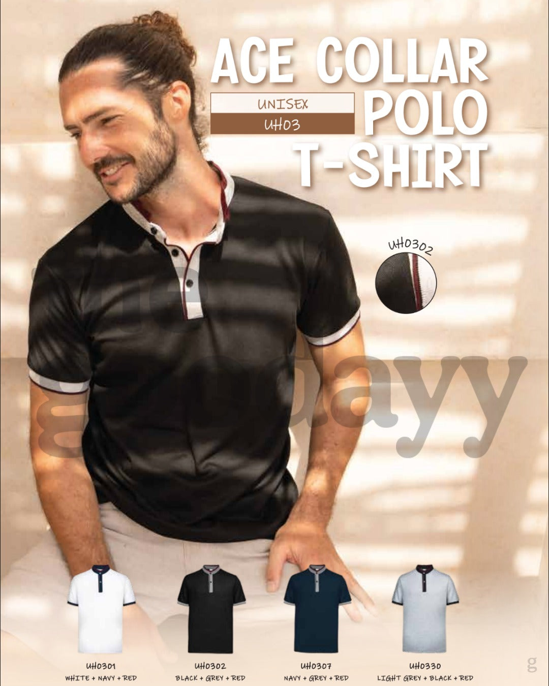 UH03 Double Pique CVC Short Sleeve Ace Mandarin Collar Polo