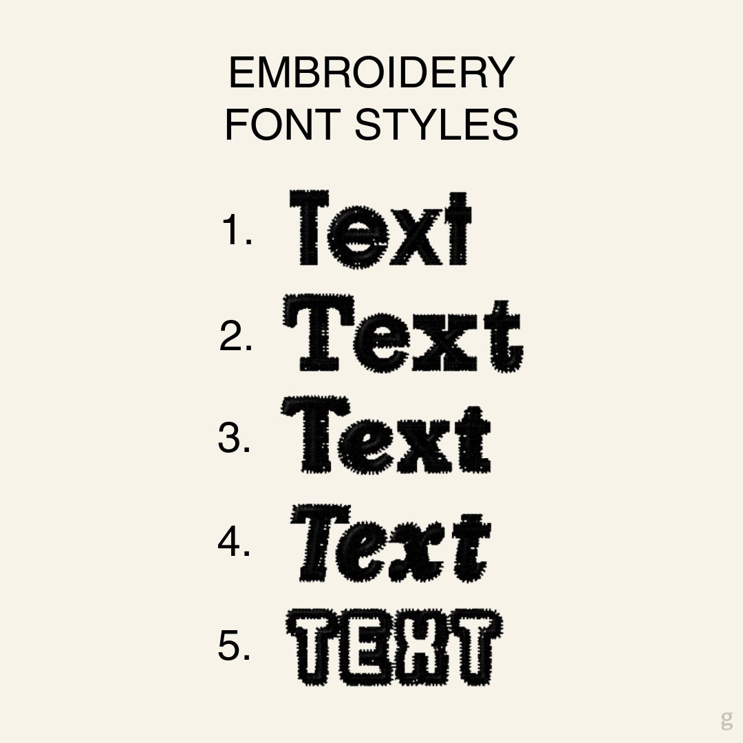 The Goodayy showcasing different embroidery font styles on a white background