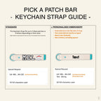 The Goodayy pick a patch bard guide for keychain strap that can be personalized with embroidery patches as well as adding on a personalized name on the flip side of the keychain strap.