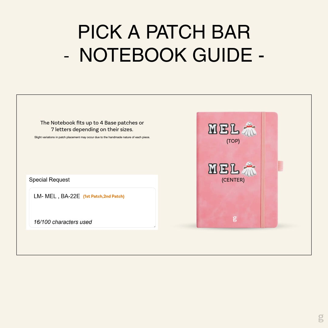 The Goodayy pick a patch bard guide for notebook that can be personalized with embroidery patches.