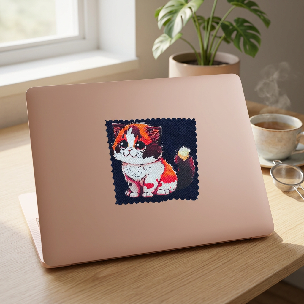 Calico Cutie sticker on a laptop