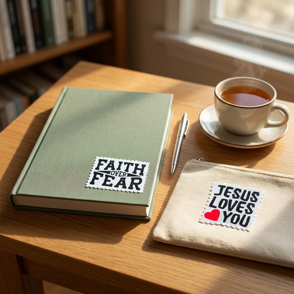Faith and Love set in an everyday desk scene