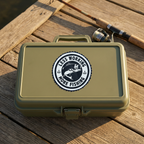 Less Working More Fishing sticker on a tackle box
