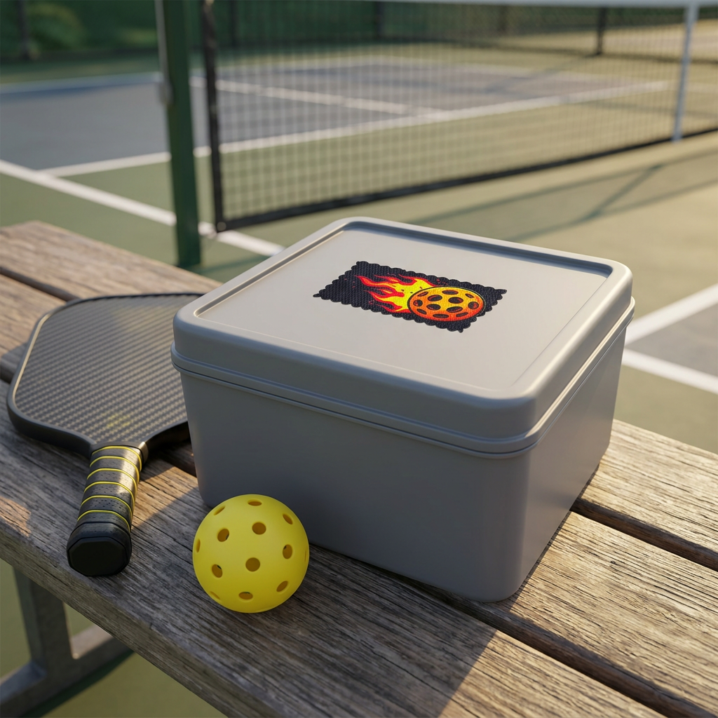 Pickleball on Fire sticker on a hard storage box