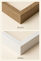 Stacked close-ups of brown and white wood frame finishes
