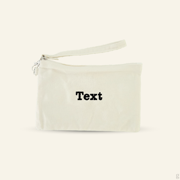 The Goodayy beige pouch with strap canvas that can be personalized with a  custom embroidered name or text.
